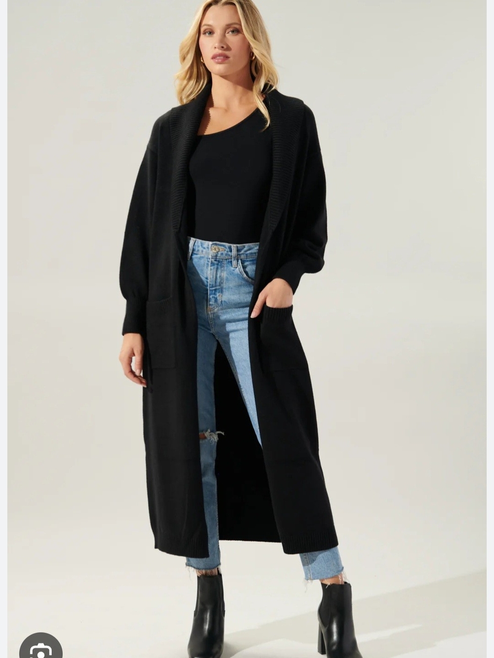 NakedCashmere Black Longline Open-Front Cardigan 100% Cashmere